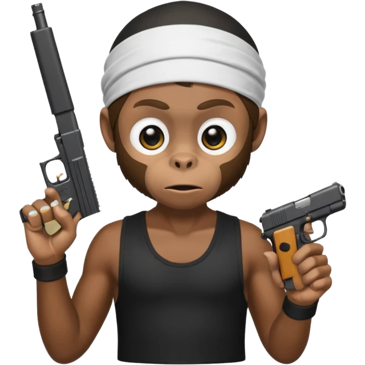 Monkey wearing a black dorag and a white tank top holding a Glock postol emoji
