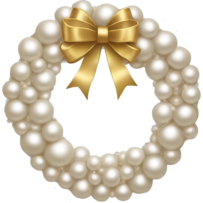 A Christmas wreath designed like a circle of pearls with a tiny gold bow. emoji