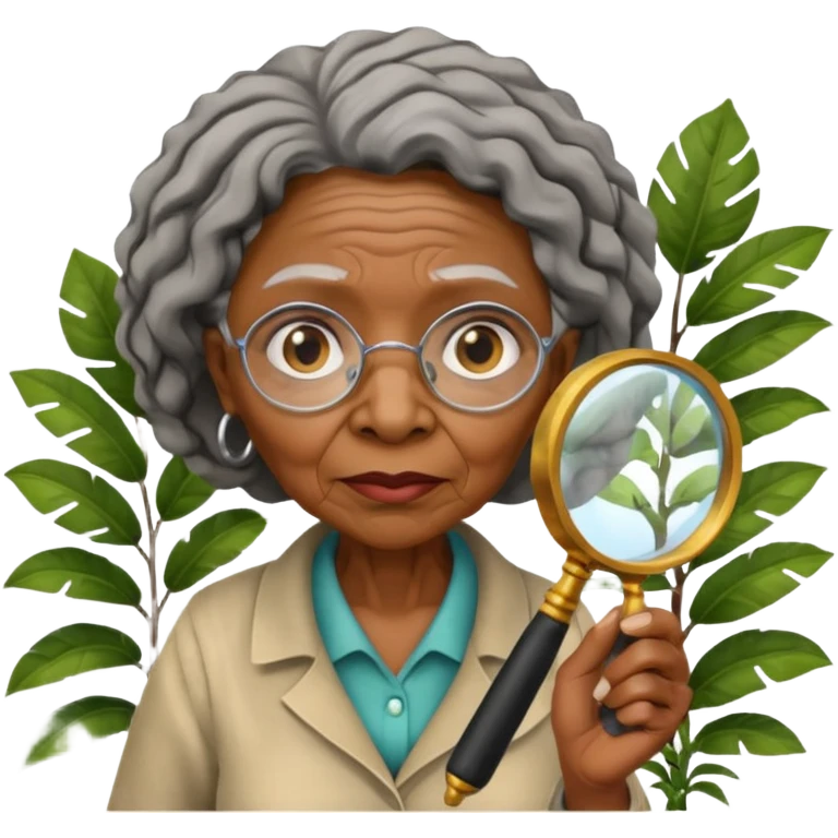 an old black woman with jungle and magnifying glass emoji