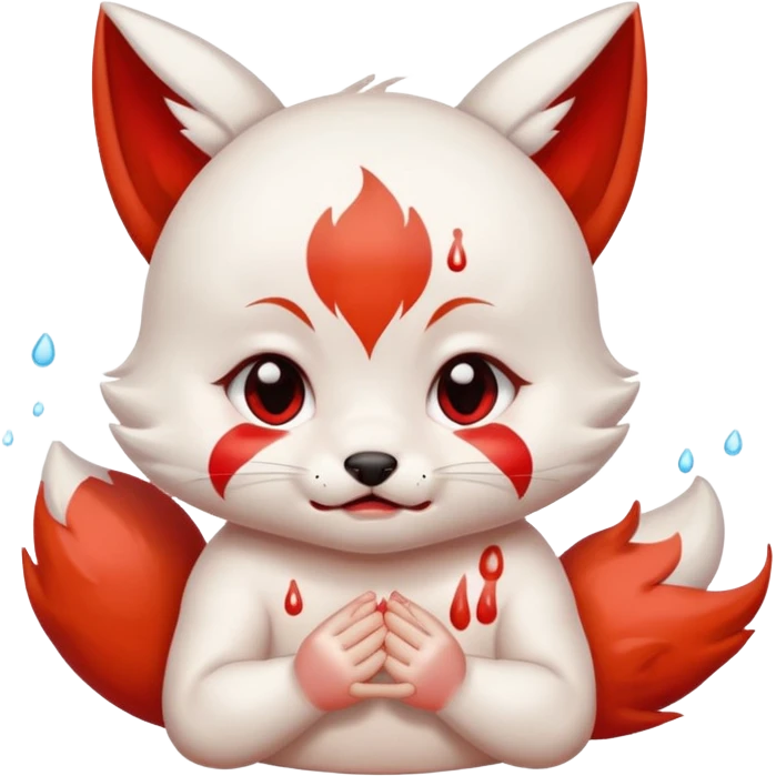 Bawling white with red marks Chibi baby cute kitsune   emoji