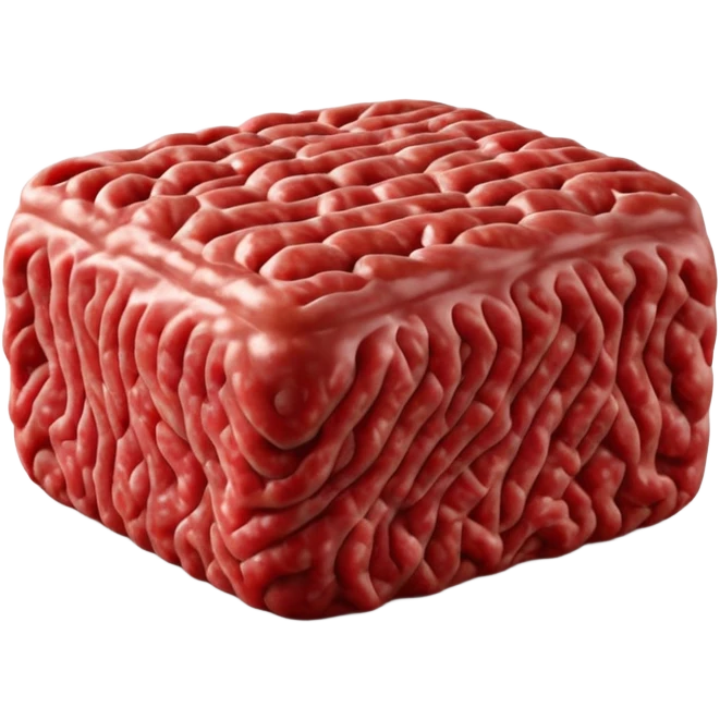 compact portion of raw ground beef, deep red, visible texture, moist, flecks of fat, not uniform, natural look, clean 3D rendering, soft light, subtle shadow, no packaging, no anthropomorphic features, transparent background, emoji scale emoji