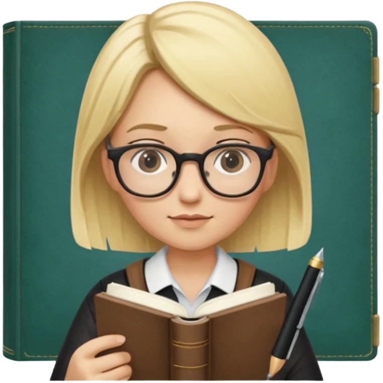 writer holding pen in hand and closed book in other hand, with blonde hair and wearing glasses emoji