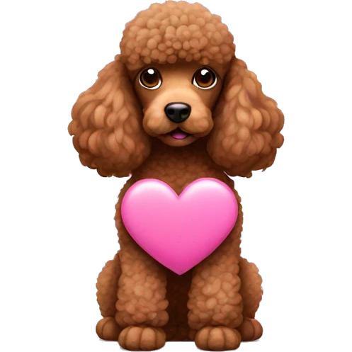 A brown poodle holds a pink heart in its paws emoji