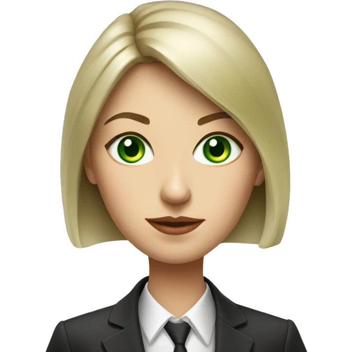 Russian woman with green eyes full length in suit photorealistic serious emoji