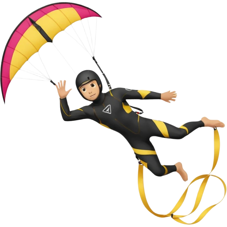 Kiterman, caucasico traje neopreno negro y casco negro, haciendo un down loop con la cometa emoji