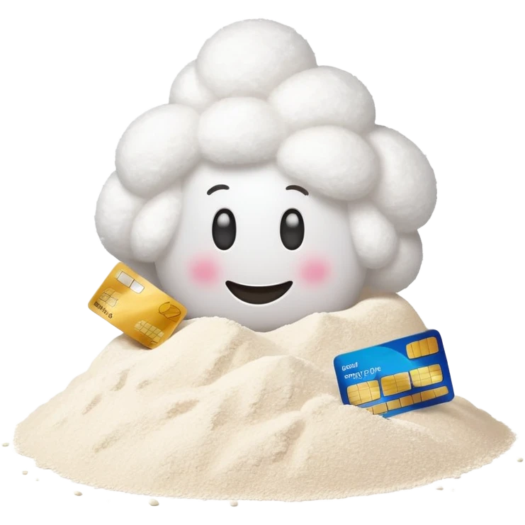 Happy emoji with a pile of flour and creditcard emoji