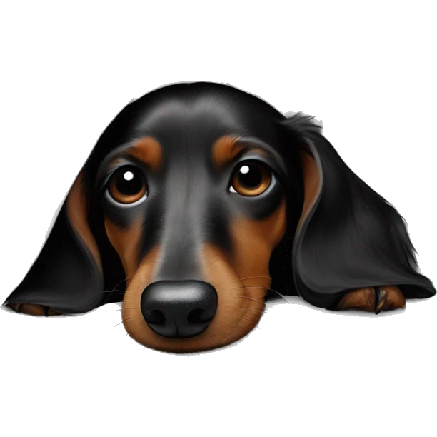 Wire haired black Dachshund sleeping on white blanket  emoji
