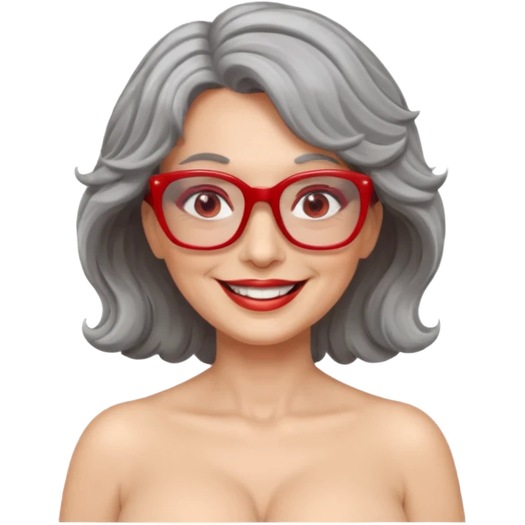 Femme 53 ans lunettes carrées rouges cheveux gris ondulés nue gros seins  emoji