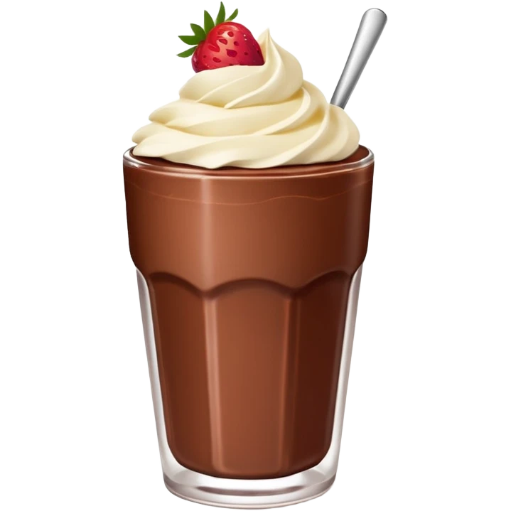 Un vaso cubierto de chocolate que arriba se vea crema batida mym y fresas encima  emoji