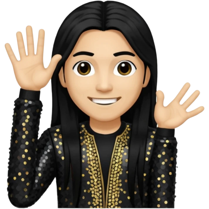 Taboo from Black Eyed Peas with long black hair, black sequin outfit  emoji