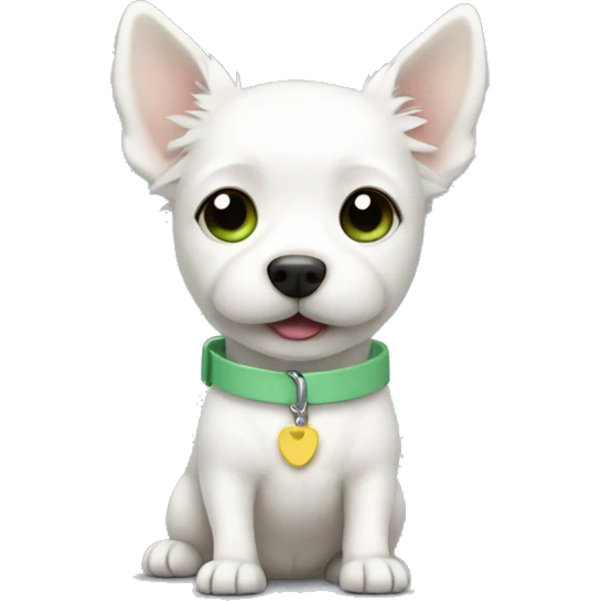 Small white dog with pastel green collar emoji