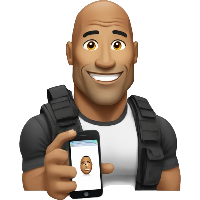 the rock with mobile phone emoji