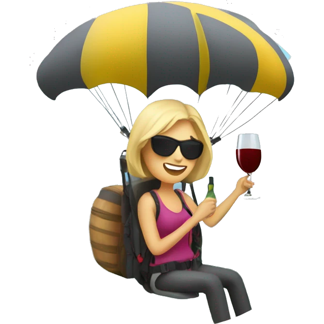 Woman paragliding with wine emoji