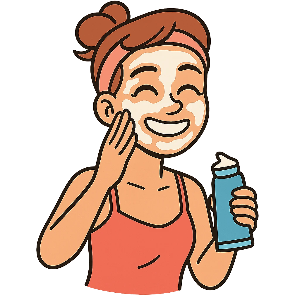 cartoon style skin care routine, smiling face with cream, bright colors emoji