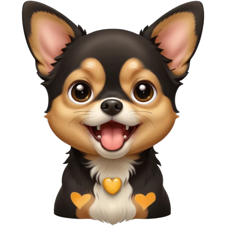 A high-resolution digital illustration of a cute black and tan chihuahua with big eyes yawning. portrait in a clean, semi-realistic style emoji