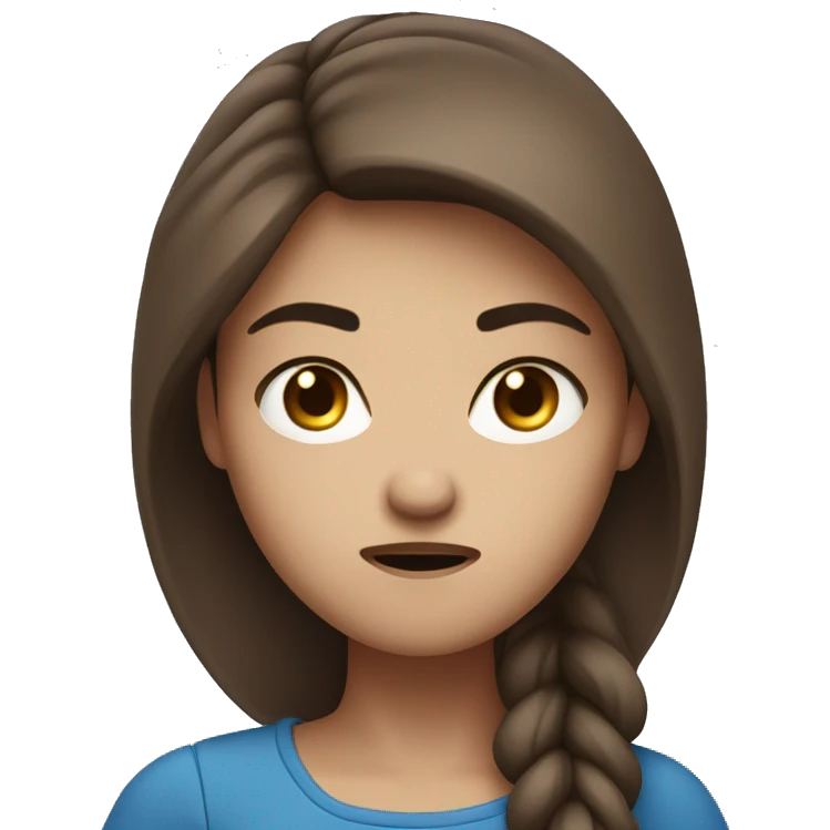 An angry looking girl with brown hair and blue eyes crossing hair arms emoji