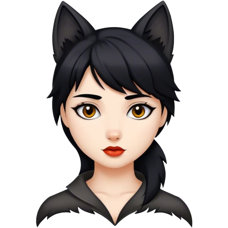 Chica con el pelo cortó estilo WolfCut, y el pelo negro, chica blanca  emoji