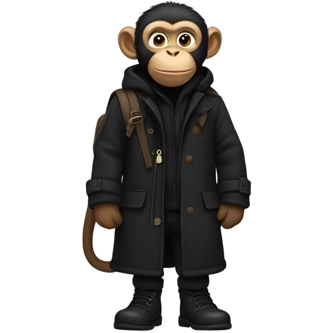 Monkey wearing black wool coat black ugg boots and a black backpack emoji
