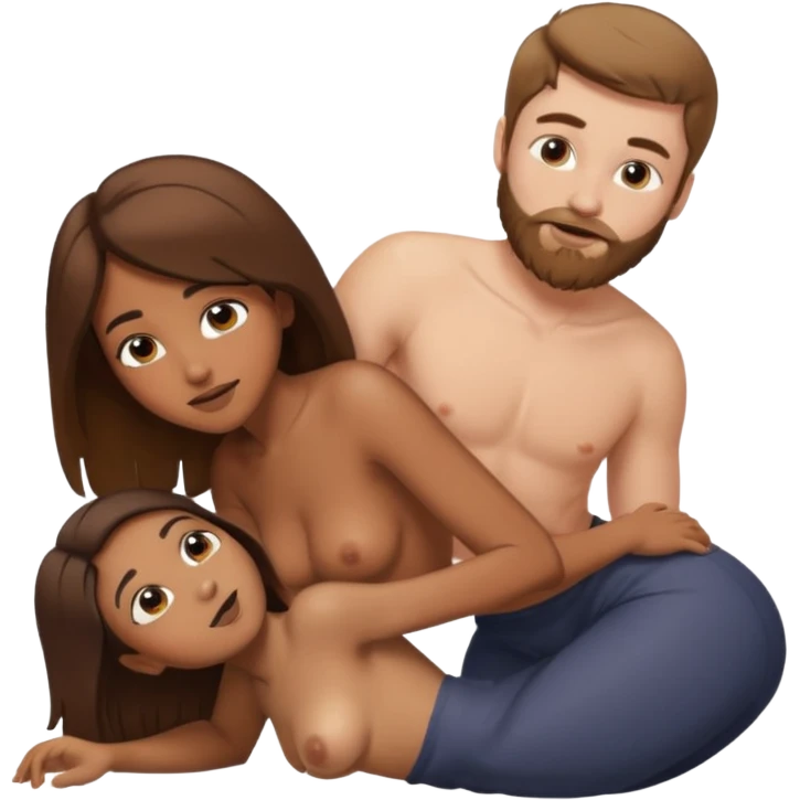 sex sticker, brown girl white guy with brown hair and beard having sex, nude tits, girl bent over, having sex emoji