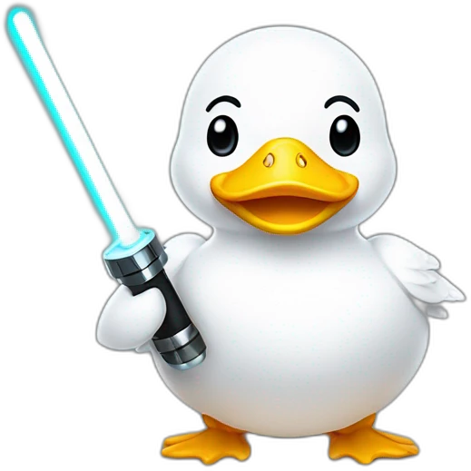 general body building white duck in black holding a light saber emoji