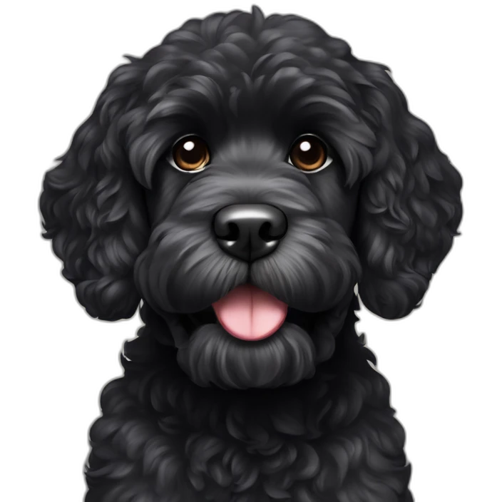 black Portuguese water dog with white chin and stick in mouth emoji