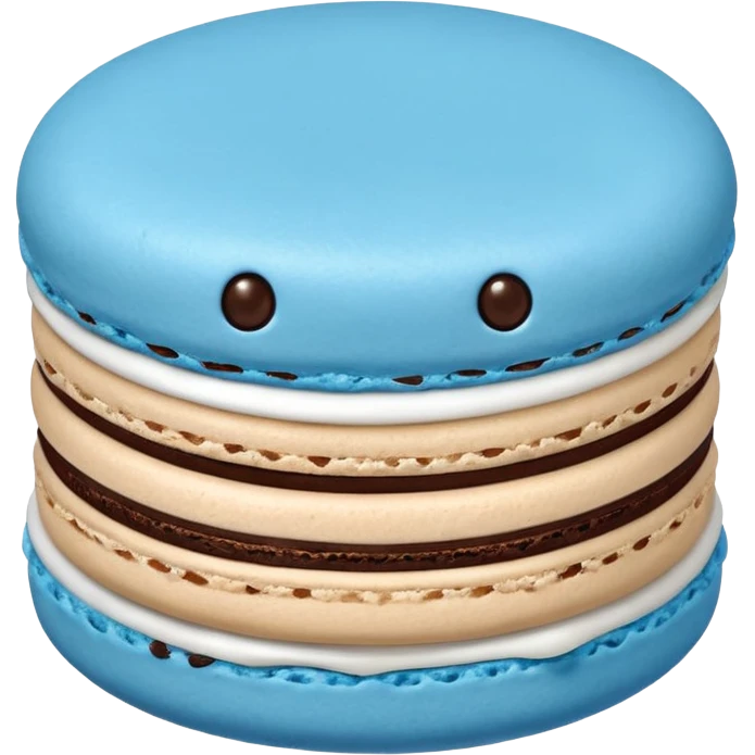 Blue macaron with chocolate center with face on it  emoji