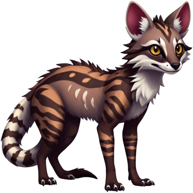 Feral Rare Fantasy dark vibrant Vernid-Sergal-Genet-species-animal-creature by LiLaiRa, random markings, tufted ears, full body, 4 legs emoji