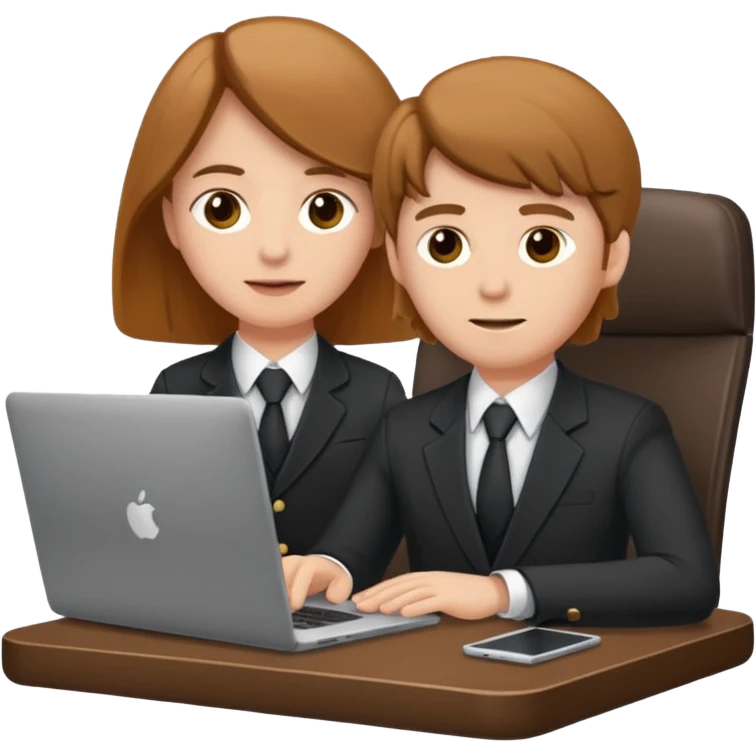 Mach mir einen Trader der in einem Schreibtischstuhl sitzt mit einem Laptop. vor sich am tisch. Aber er soll alleine sein. Mach ihn mit anzug und braunen haaren und määnlich emoji