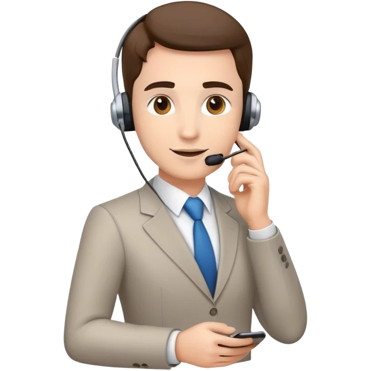 Confident sales professional with phone headset making a deal emoji