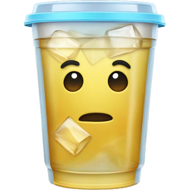 Realistic see-through plastic cup with lid and half full water with straw and has large ice cubes inside emoji
