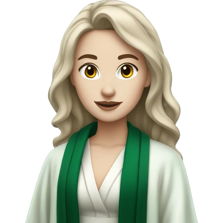 Brunette girl with pale skin in a slytherin robe  emoji