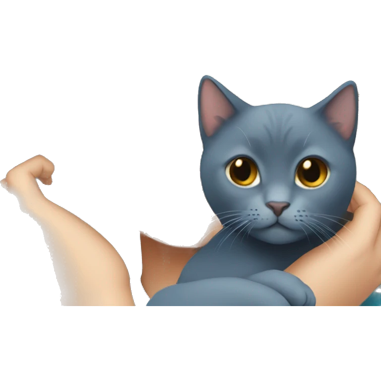 Japanese girl holding Two Russian Blue cats emoji