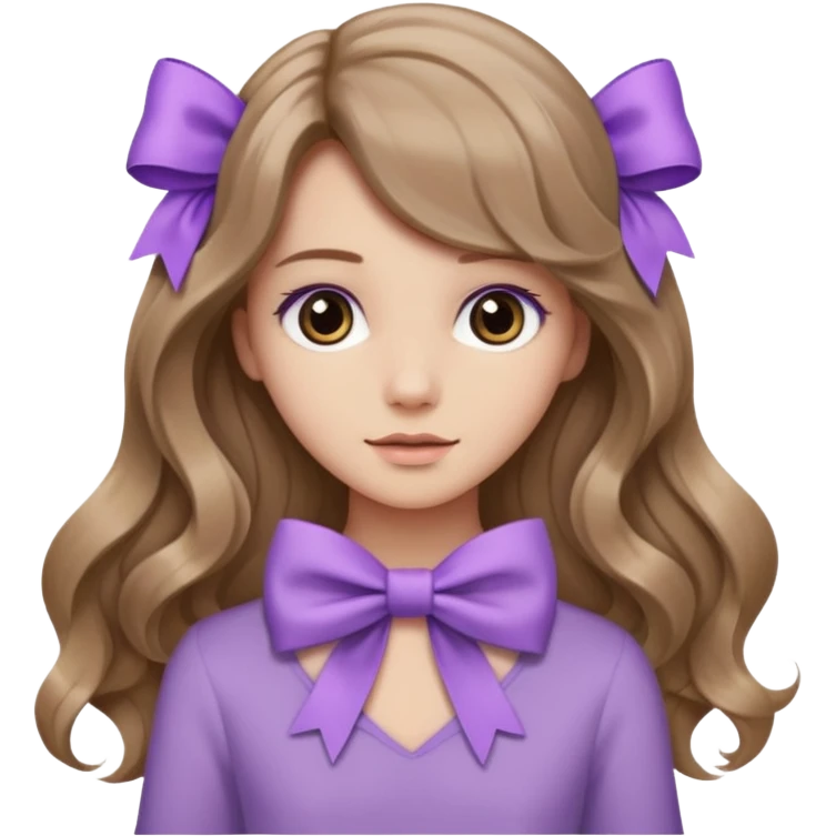 light brown open wavy long hair from behind with a medium lilac bow emoji