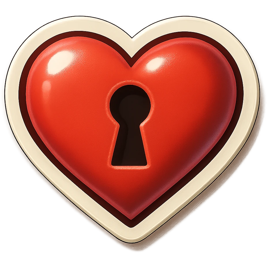 retro sticker style heart with a keyhole in the center, bold and playful emoji