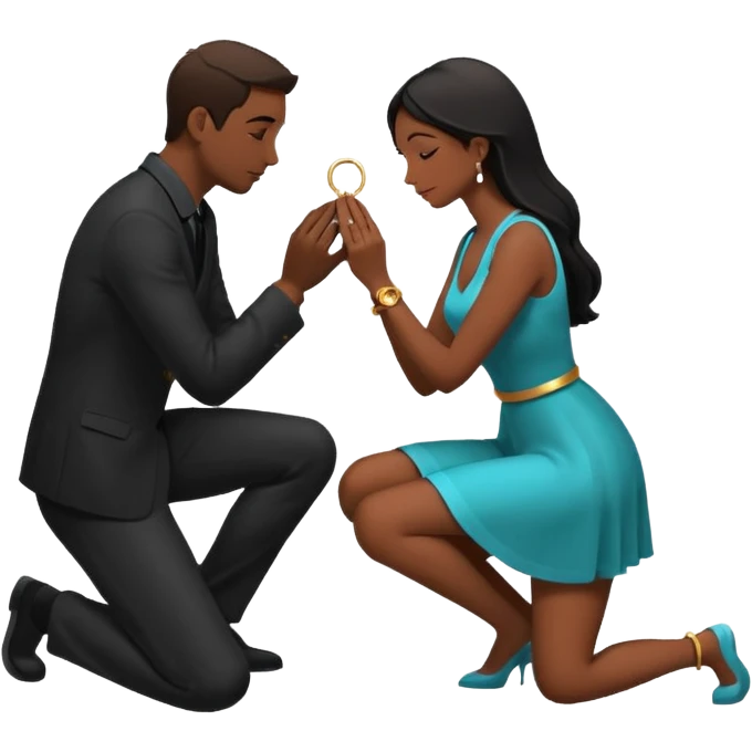 Silhouette of a man kneeling on one knee and offering a ring to a woman receiving it emoji