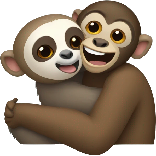 A sloth and monkey hugging emoji
