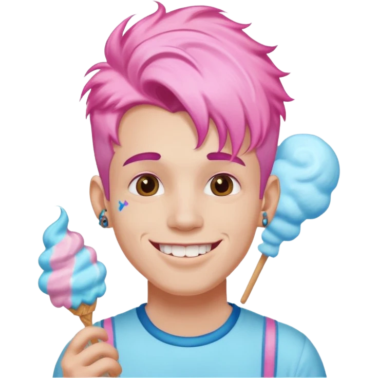 happy colorful cotton candy haired man with braces and tattoos and just face not holting anything emoji