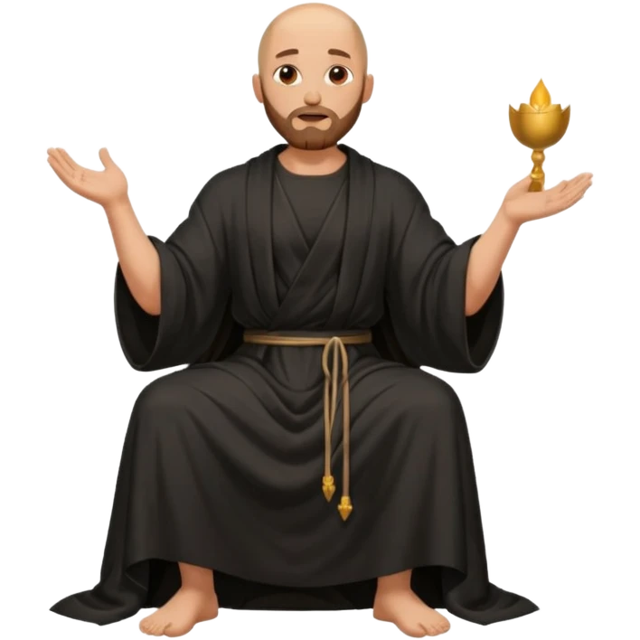 fullbody bald jesus christ jacked, sleeveless black robe sitting hand down emoji