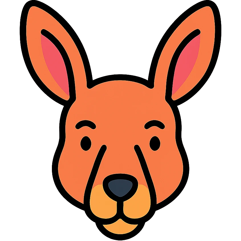 stylized kangaroo head icon, large ears, curved snout, gentle expression, modern icon style emoji