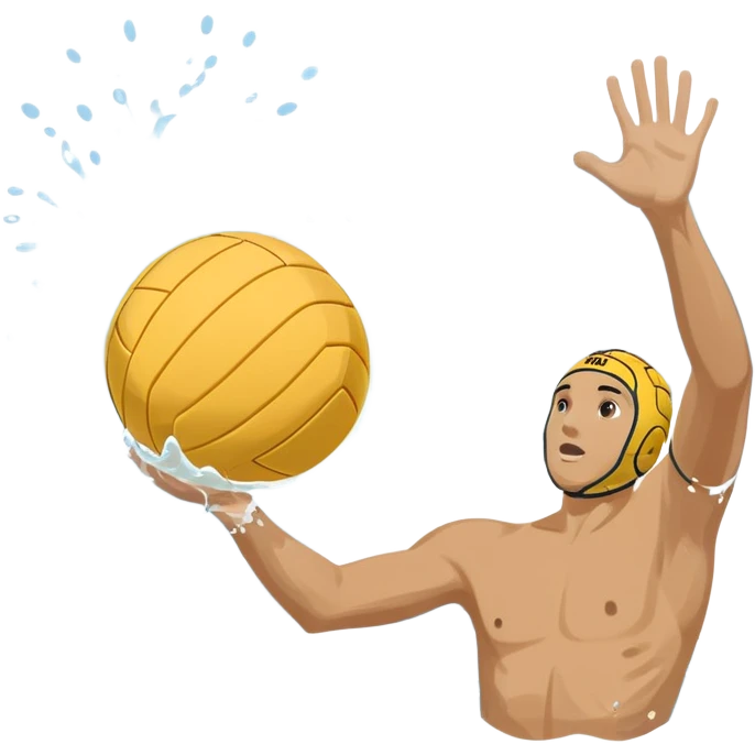 An icon showing a close-up of a yellow water polo ball, splashing water, and a player’s hand reaching to throw. Behind, a goal frame and rippling pool surface. Transparent background highlights the intensity, agility, and energy of water polo as a competitive sport. emoji
