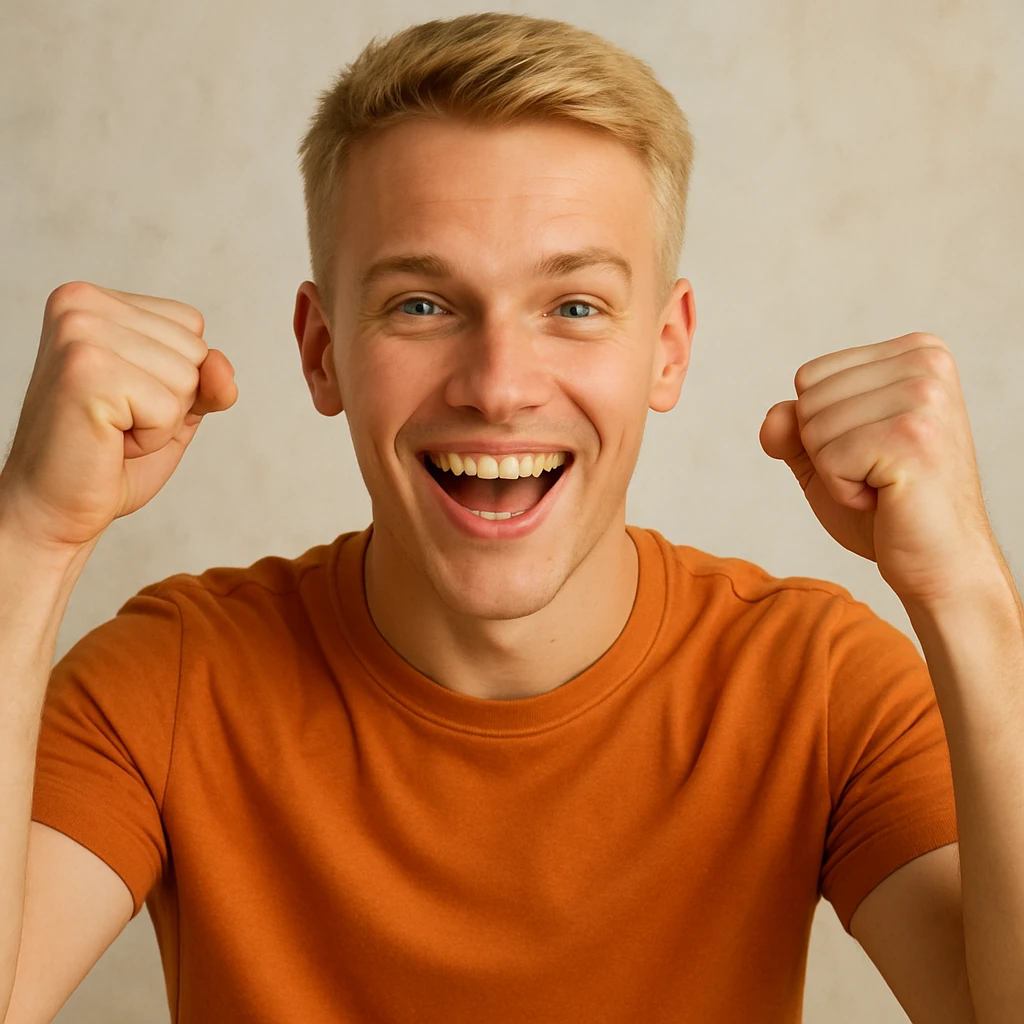 young blond man with short hair encouraging, detailed, vibrant, positive expression emoji