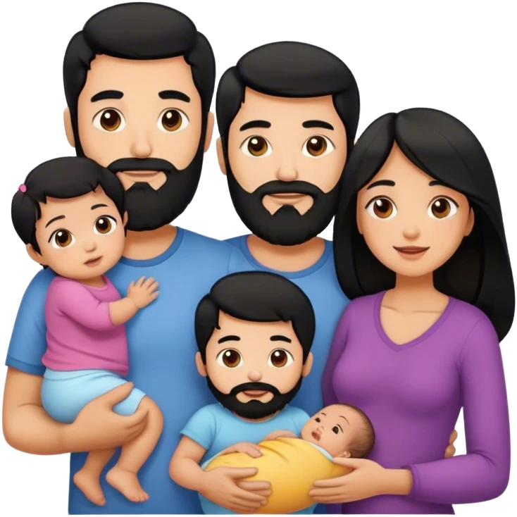 Famille 4 personne au cheveux noir 1 fils aîné 1 fille bébé  1 père avec barbe 1 mère emoji