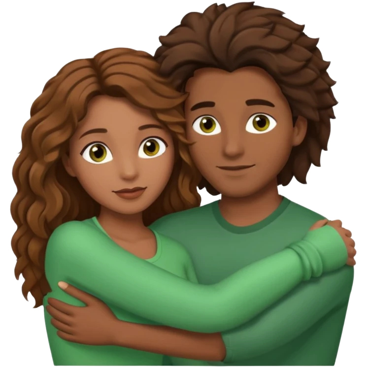 Couple embracing with arms around each other; black woman with brown eyes, lush hair. the white man with brown hair and green eyes emoji
