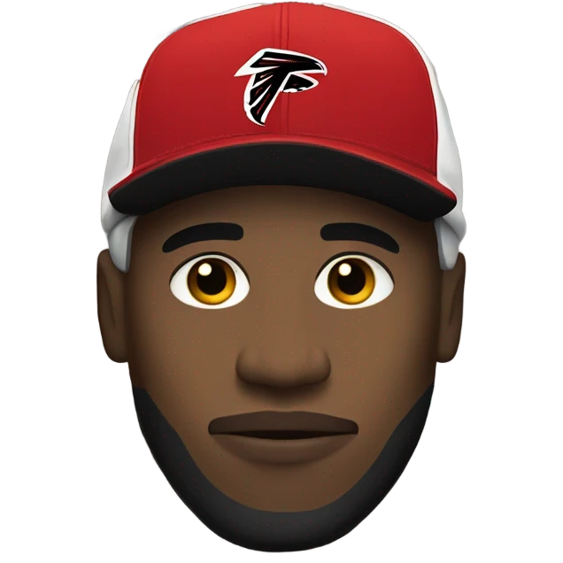 Black man wearing a hat with the NFL falcons logo on it and also wearing the nfl falcons jersey emoji