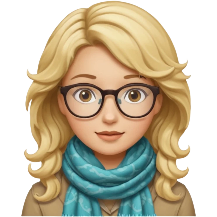 a girl drink with blonde wavy hair, wearing glasses, having scarf emoji