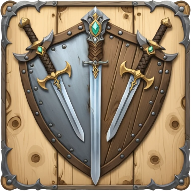  two sword cross, next to or in front of a shield, world of war craft style, elven flare emoji