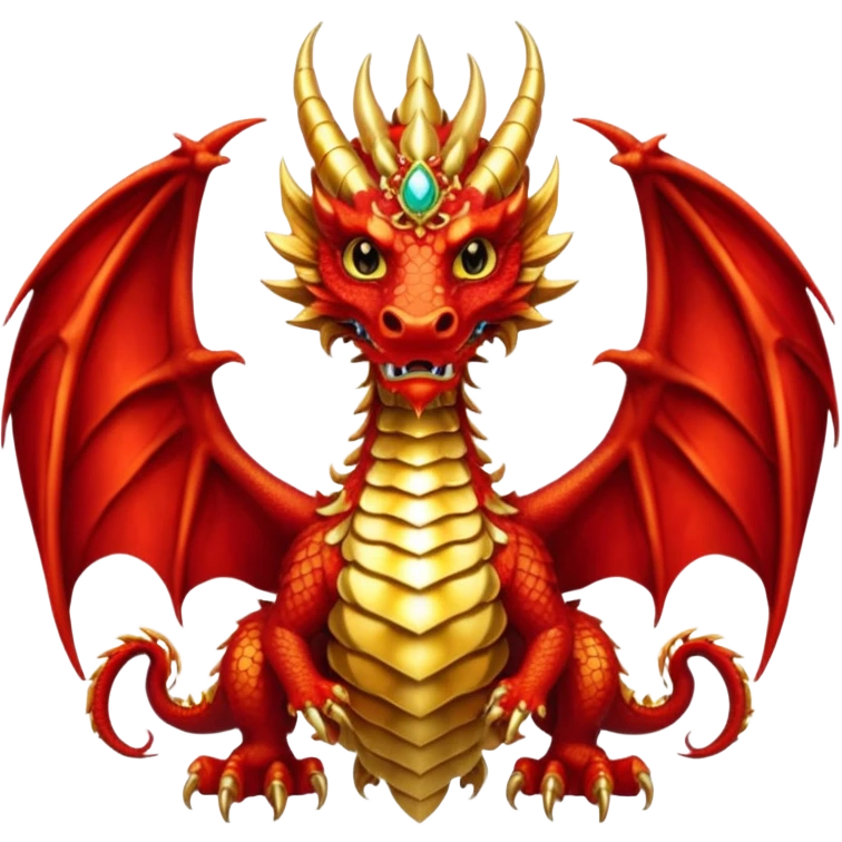 Golden Dragon with wings crest/brosch in a circle with red gems emoji