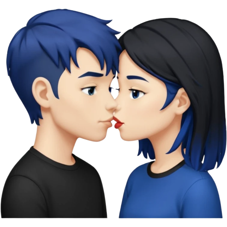 Loving dark Blue hair kissing blue hair boy both wearing black shirts emoji