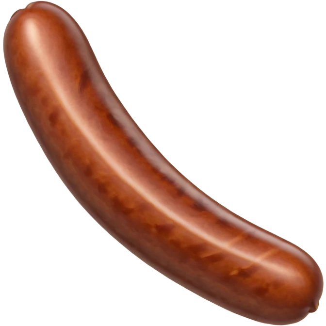 single dark plump sausage with smooth glossy casing gently twisted ends no plate or extras soft lighting subtle shadows emoji scale emoji