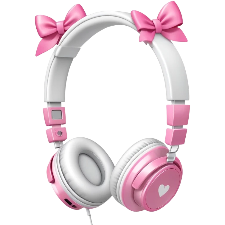 White headphones with small pink bows emoji